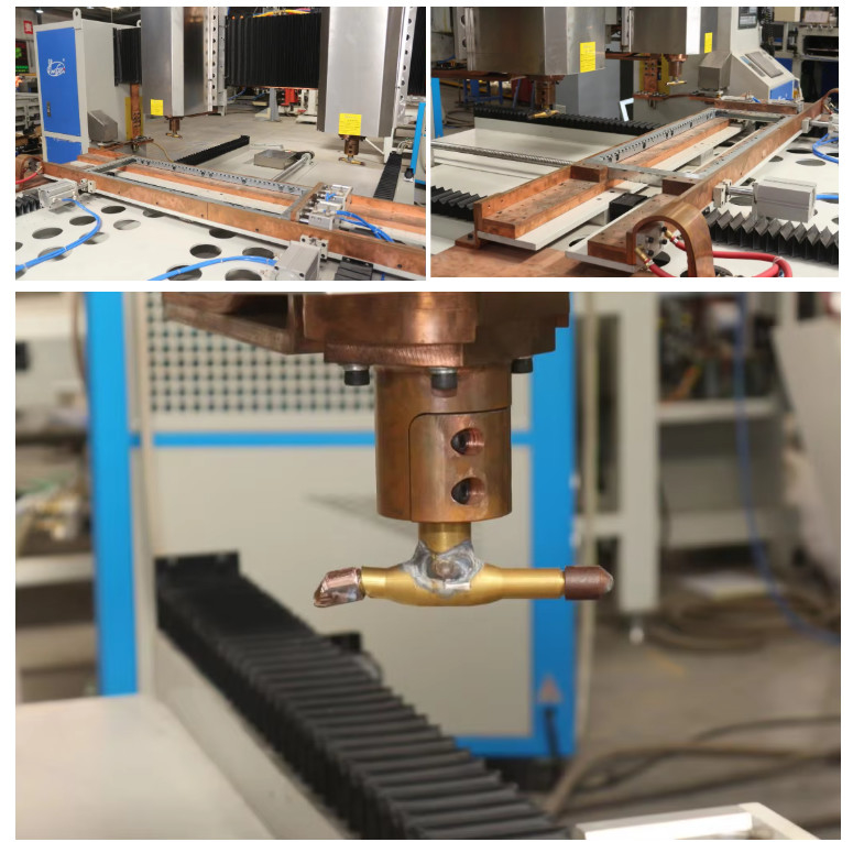 Hwashi CNC de siete ejes de doble cabeza Auotmaitc máquina de soldadura por puntos para el marco de tubo de la puerta
