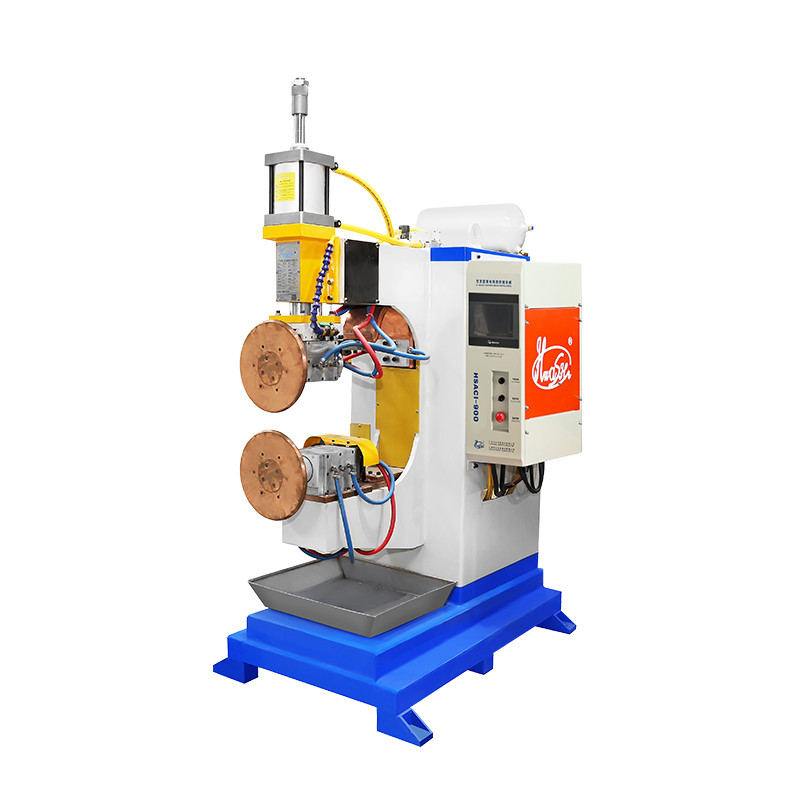 HWASHI Roller Spot Welder Ventilación de conducto manual de lata de estaño de costura lateral máquina de soldadura de rodillo a rodillo Banner welder